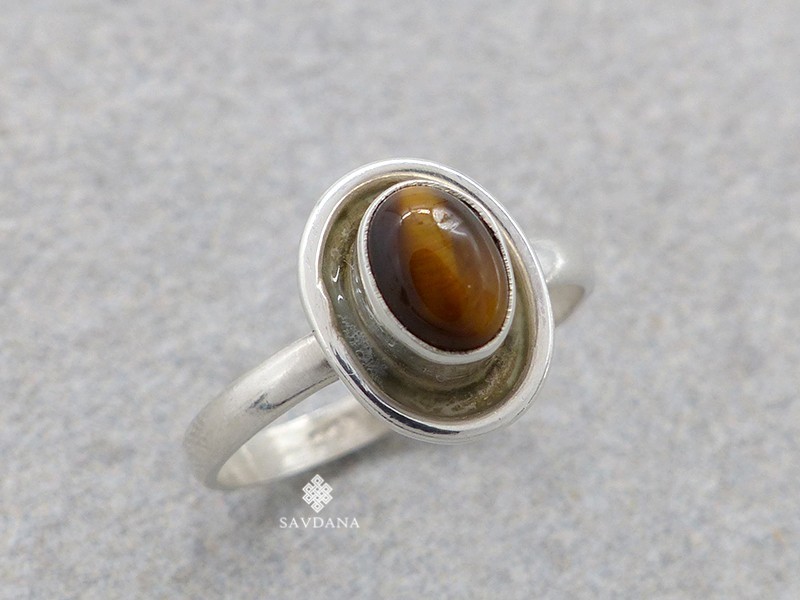 BA551 Bague Argent Massif Oeil de Tigre. Taille 57
