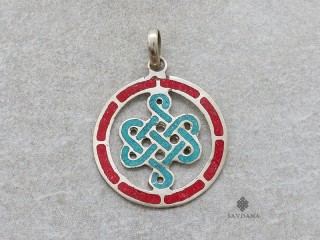 P110 Pendentif Tibétain Om Nœud Sans Fin 