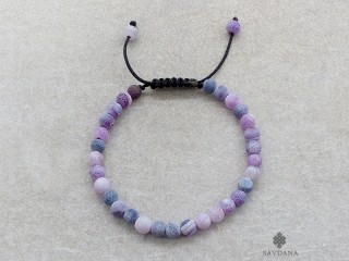 BrMala449 Bracelet Mala de Prières Tibétain Agate Violette Fissurée