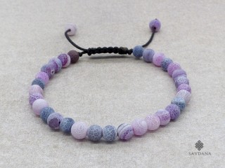 BrMala449 Bracelet Mala de Prières Tibétain Agate Violette Fissurée
