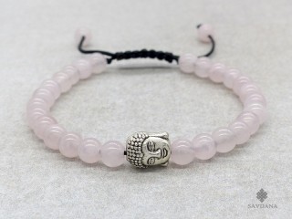 BrMala411 Bracelet Mala de Prières Tibétain Quartz Rose Bouddha