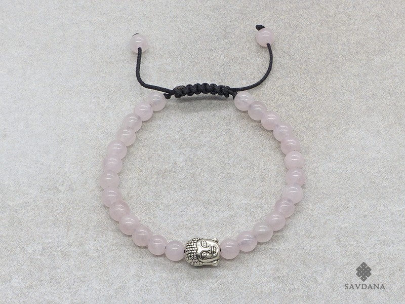 BrMala411 Bracelet Mala de Prières Tibétain Quartz Rose Bouddha