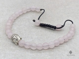 BrMala411 Bracelet Mala de Prières Tibétain Quartz Rose Bouddha