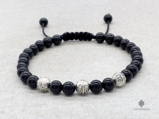 BrMala464 Bracelet Mala de Prières Tibétain Onyx