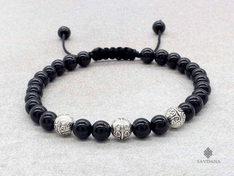 BrMala464 Bracelet Mala de Prières Tibétain Onyx