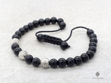 BrMala464 Bracelet Mala de Prières Tibétain Onyx