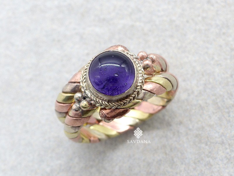 BgD111 Bague Tibétaine Cuivre Laiton Métal Argenté