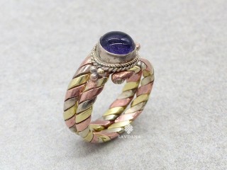 BgD111 Bague Tibétaine Cuivre Laiton Métal Argenté