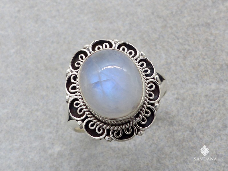BA442 Bague Argent Massif Pierre de Lune. Taille 58