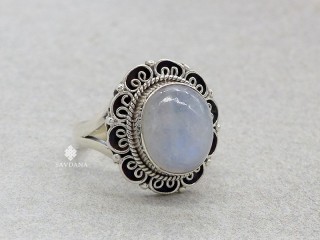 BA442 Bague Argent Massif Pierre de Lune. Taille 58