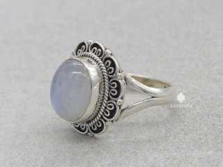 BA442 Bague Argent Massif Pierre de Lune. Taille 58
