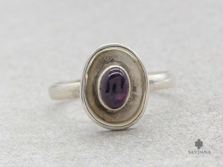 BA472 Bague Argent Massif Grenat. Taille 55