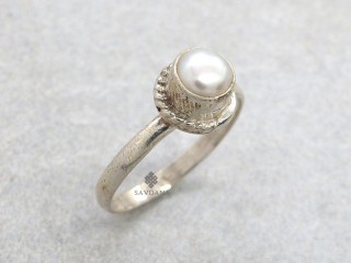 BA316 Bague Argent Massif Perle. Taille 58