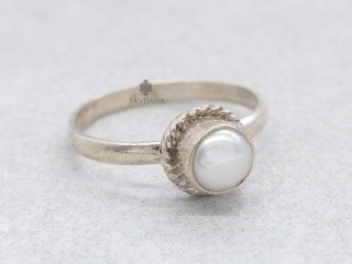 BA316 Bague Argent Massif Perle. Taille 58