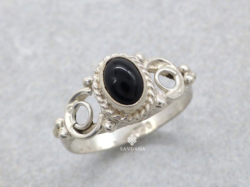 BA399 Bague Argent Massif Onyx. Taille 56