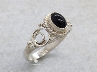 BA399 Bague Argent Massif Onyx. Taille 56