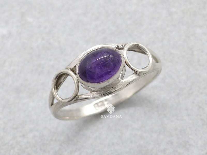 BA557 Bague Argent Massif Améthyste. Taille 57