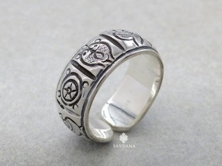 BA589 Bague Tibétaine en Argent Massif Astamangala