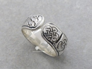 BA589 Bague Tibétaine en Argent Massif Astamangala