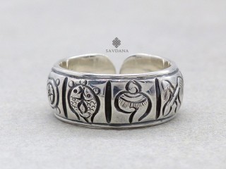 BA589 Bague Tibétaine en Argent Massif Astamangala