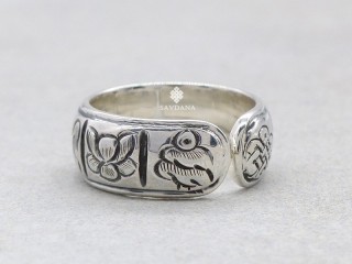BA589 Bague Tibétaine en Argent Massif Astamangala
