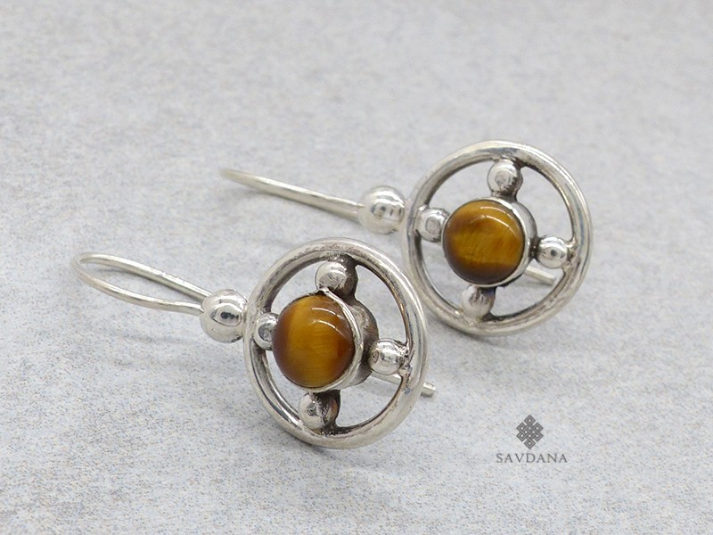 BdOA238 Boucles d'Oreille Argent Massif Oeil de Tigre