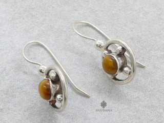 BdOA238 Boucles d'Oreille Argent Massif Oeil de Tigre
