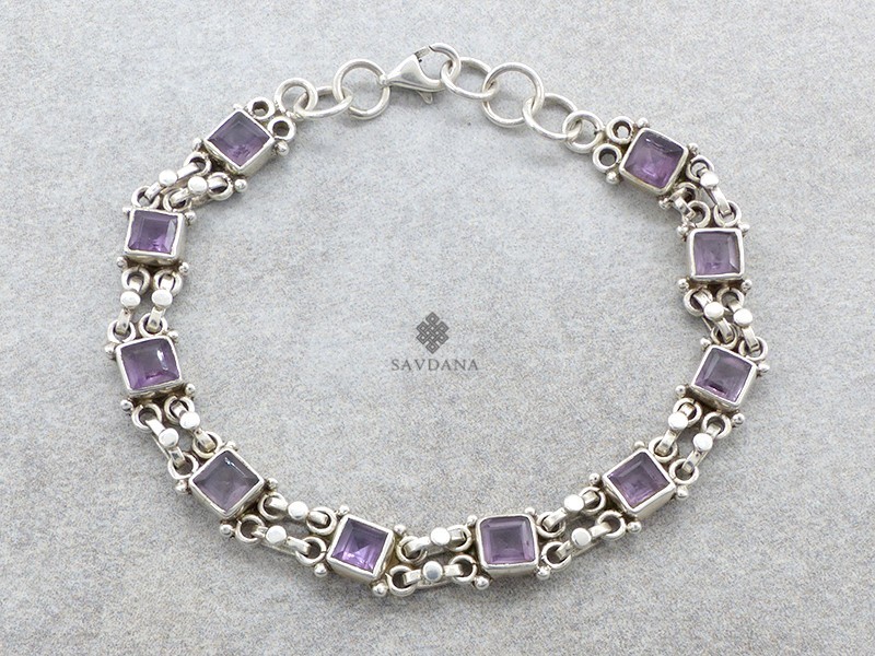 BrA139 Bracelet Argent Massif Améthyste