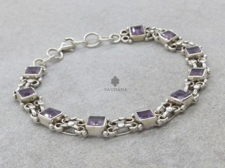 BrA139 Bracelet Argent Massif Améthyste
