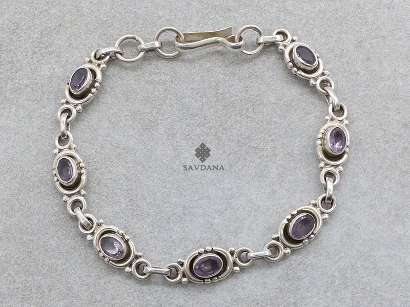 BrA141 Bracelet Argent Massif Améthyste