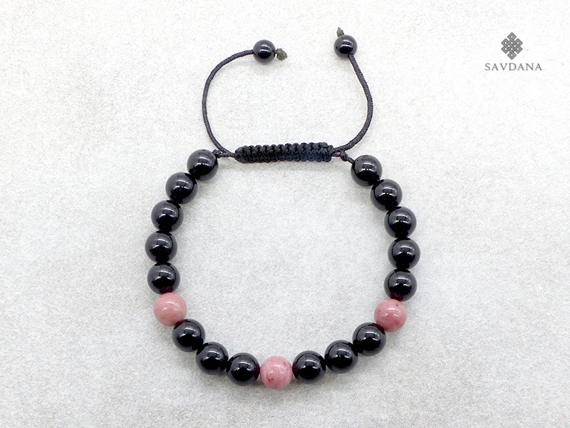BrMala292 Bracelet Mala de Prières Tibétain Onyx Jaspe Rose