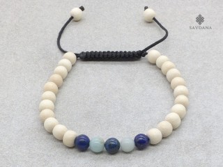 BrMala392 Bracelet Mala de Prières Tibétain Bois Lapis Lazuli Amazonite
