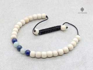 BrMala392 Bracelet Mala de Prières Tibétain Bois Lapis Lazuli Amazonite