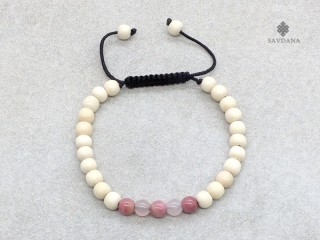 BrMala395 Bracelet Mala de Prières Tibétain Bois Jaspe Quartz Rose