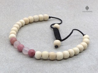 BrMala395 Bracelet Mala de Prières Tibétain Bois Jaspe Quartz Rose