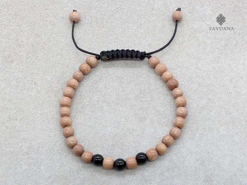 BrMala343 Bracelet Mala de Prières Tibétain Bois Onyx