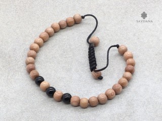 BrMala343 Bracelet Mala de Prières Tibétain Bois Onyx