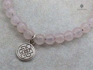 BrMala337 Bracelet Mala de Prières Tibétain Quartz Rose Noeud Sans Fin Argent Massif