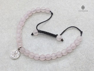 BrMala337 Bracelet Mala de Prières Tibétain Quartz Rose Noeud Sans Fin Argent Massif