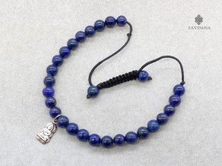 BrMala349 Bracelet Mala Lapis Lazuli Bouddha Argent Massif