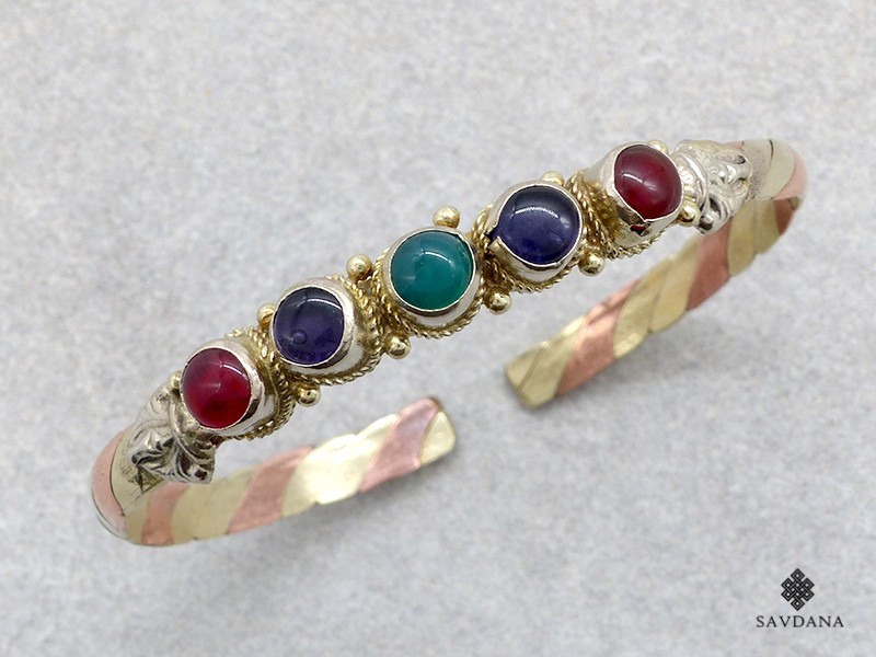 BrD427 Bracelet 3 Métaux Pierres