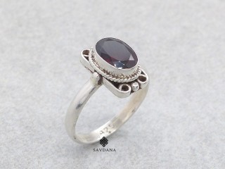 BA580 Bague Argent Massif Grenat. Taille 53