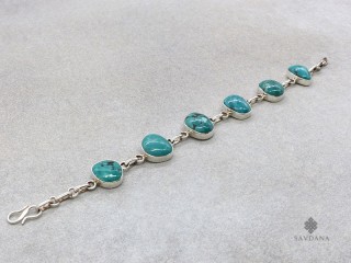 BrA07. Bracelet Tibétain Argent Massif Turquoise