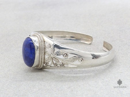 BrA144. Bracelet Tibétain Argent Massif Lapis Lazuli