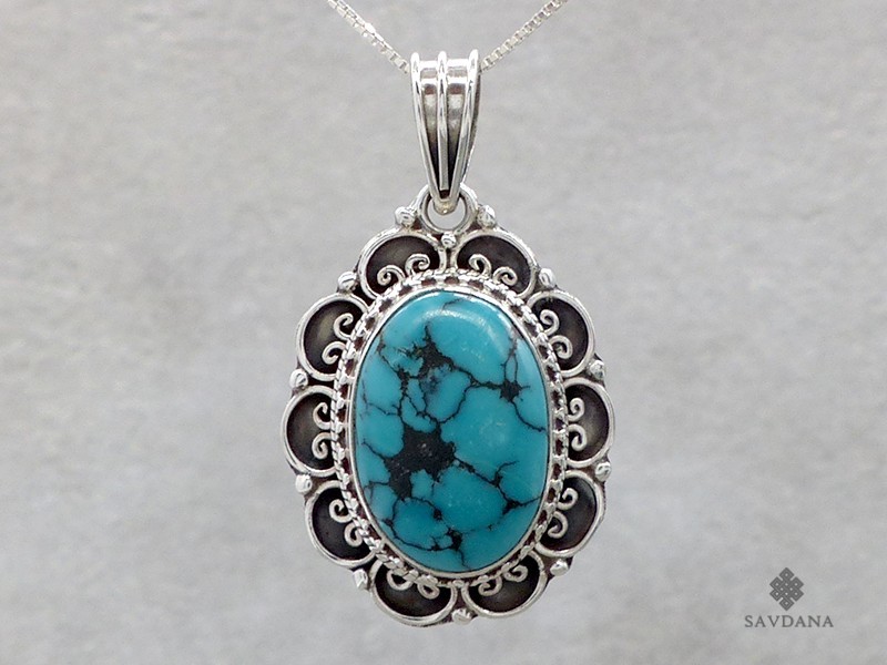 PA649 Pendentif Argent Massif Turquoise