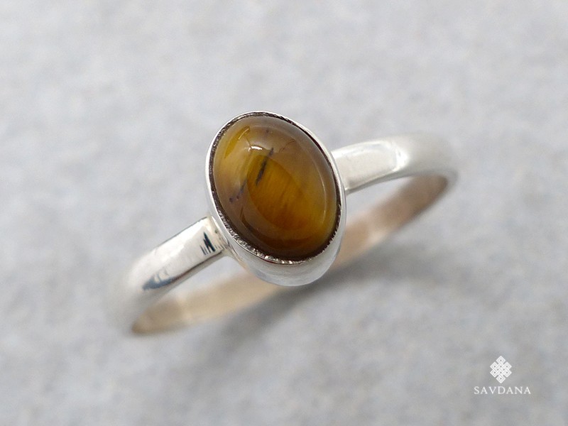 Bague En Argent Massif Avec œil De Tigre - Taille Réglable à Partir Du 57, Duo De Pierres Naturelles