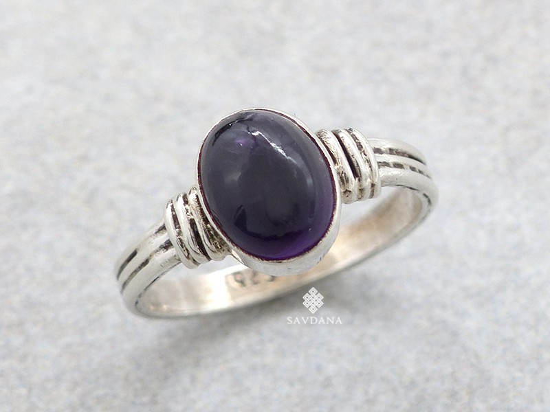 BA390 Bague Argent Massif Améthyste. Taille 56