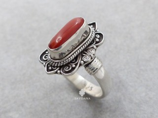 BA605 Bague Argent Massif Corail. Taille 58