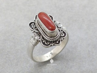 BA605 Bague Argent Massif Corail. Taille 58