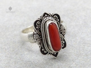 BA605 Bague Argent Massif Corail. Taille 58